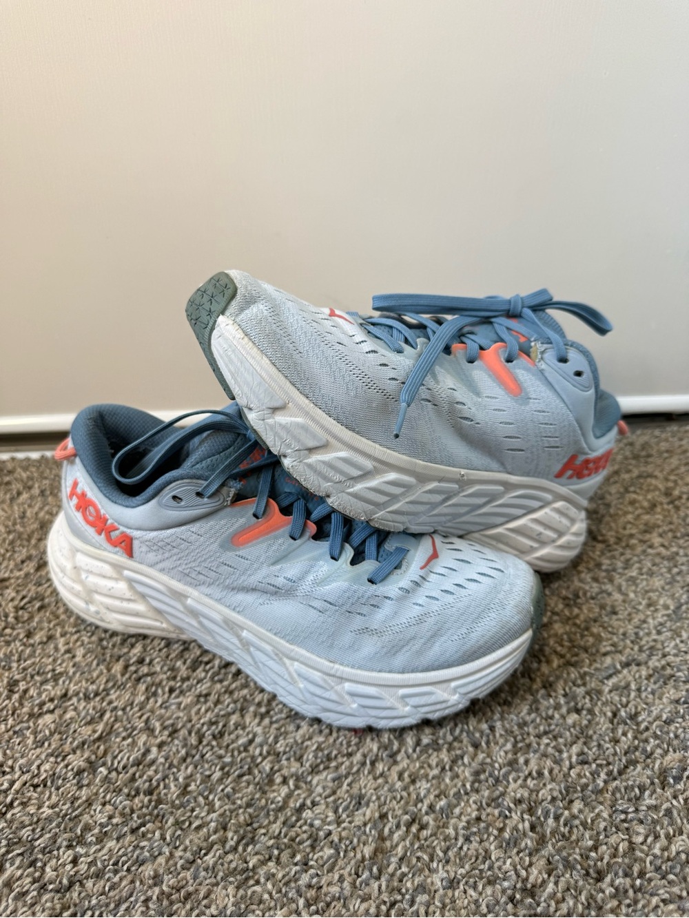Hoka gaviota 4 size 8.5B women’s Pale Blue and Coral Running Sneakers